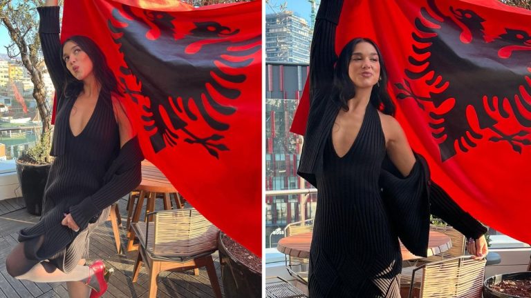 “E lumtur që jam në Tiranë”, Dua Lipa poston foto me flamurin shqiptar pak para nisjes së koncertit