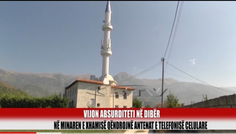 Maqellarë/ Antenat e telefonisë celulare në minaren e xhamisë