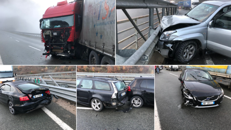 Përplasen 6 makina në Rrugën e Kombit (Video)